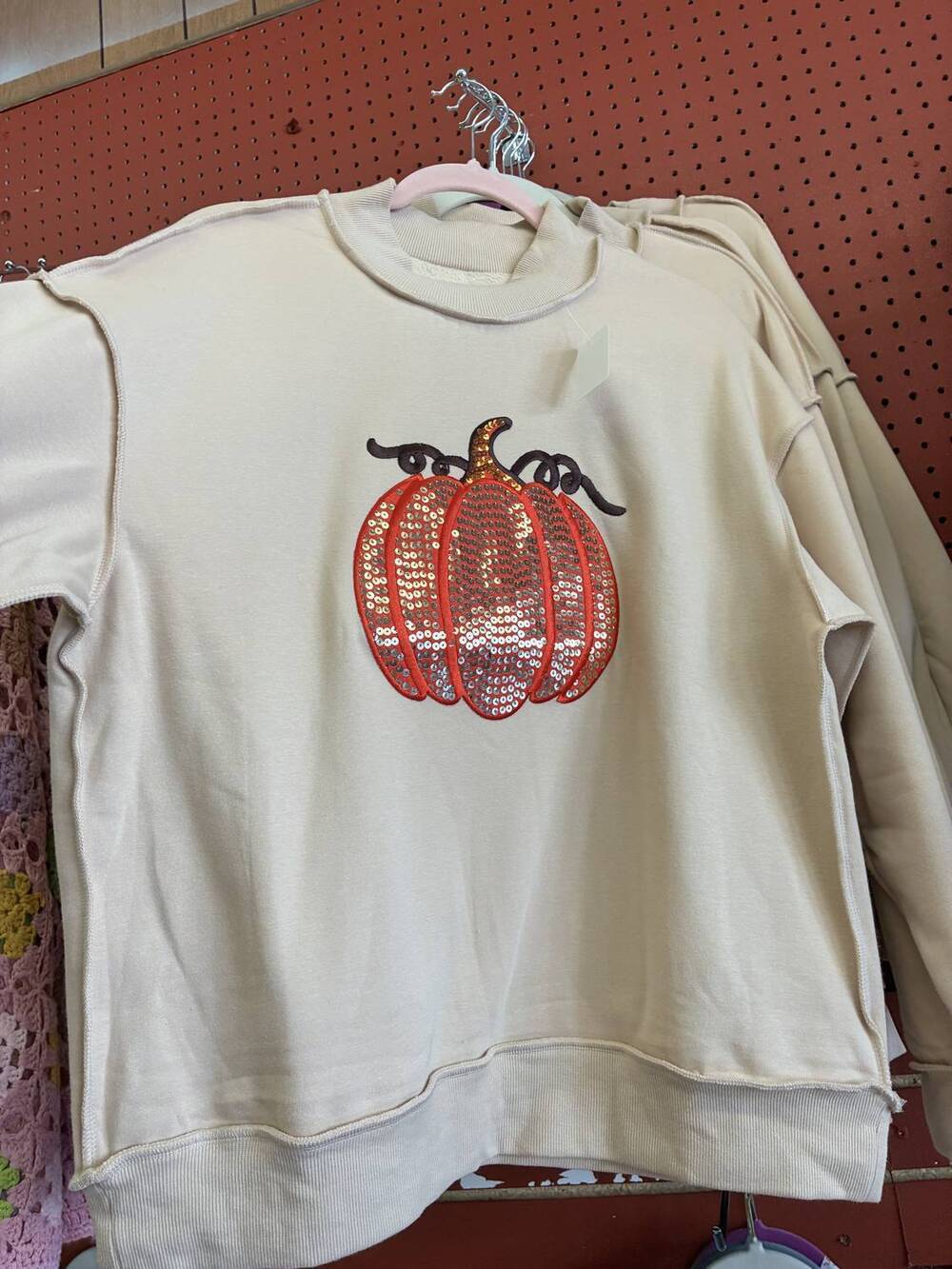NEW 1 THE WOMAN women's sequin fleece lined pumpkin sweater in cream